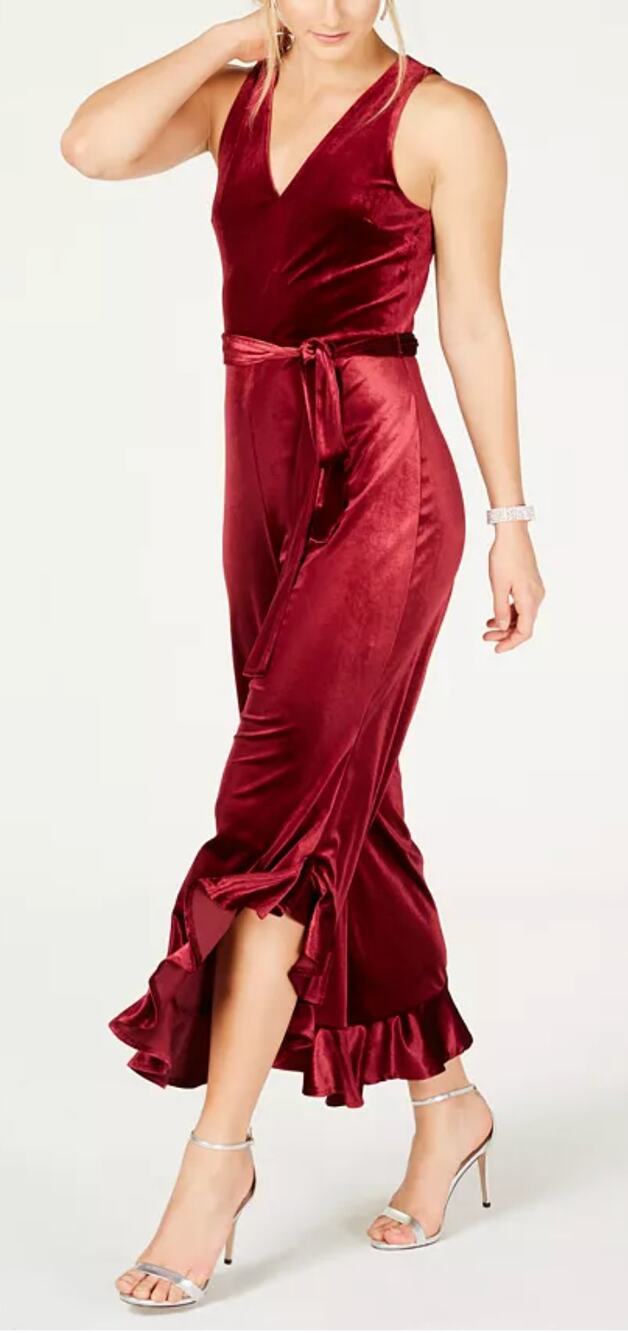 Betsey Johnson Velvet Flare-Leg Jumpsuit Burgundy Red Women's sz. 8
